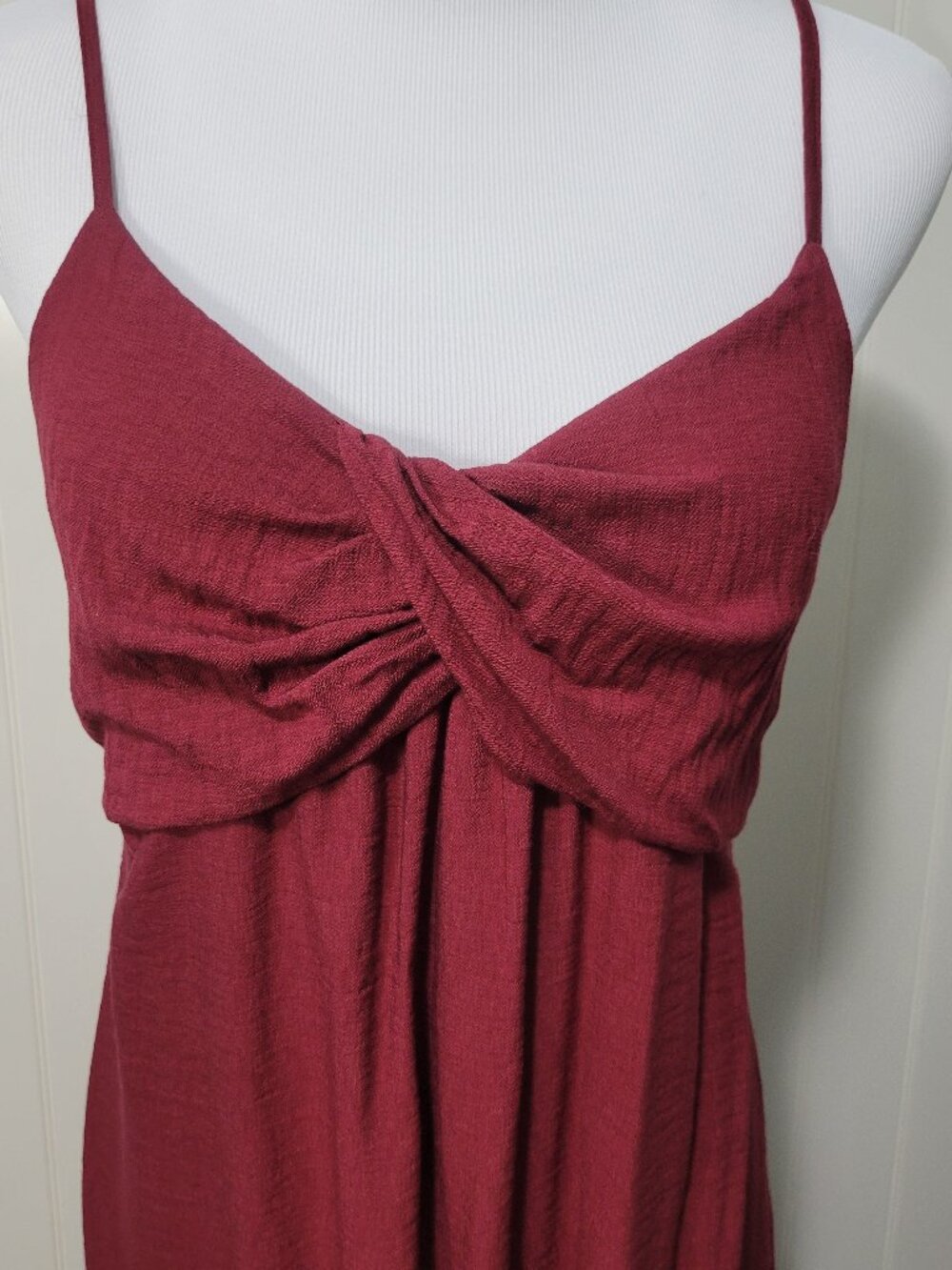Banana Republic Boho Hippie Prairie Euro Maroon Crepe Twisted Bodice Maxi Dress - Picture 2 of 16